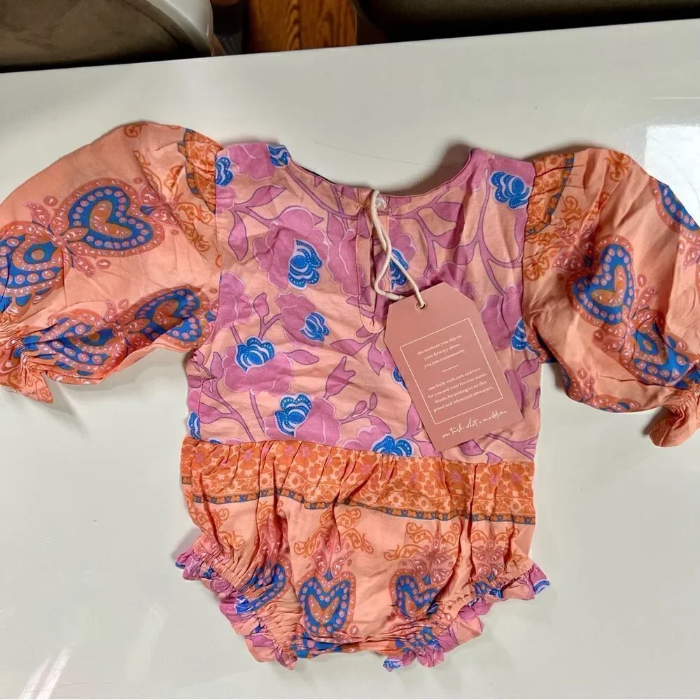 NWT Ivy City Co. Demi Grapefruit Baby Romper Size 3-6 Months